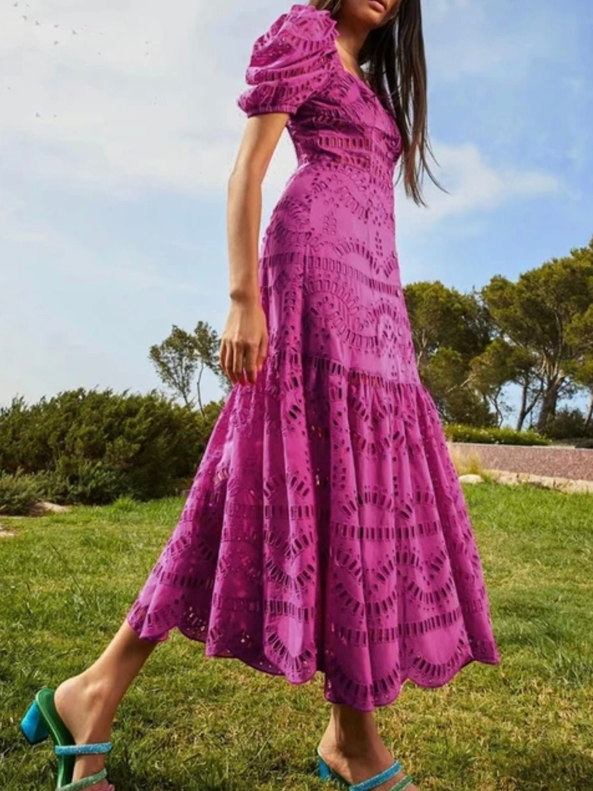 Fuchsia lace maxi dress - Wapas