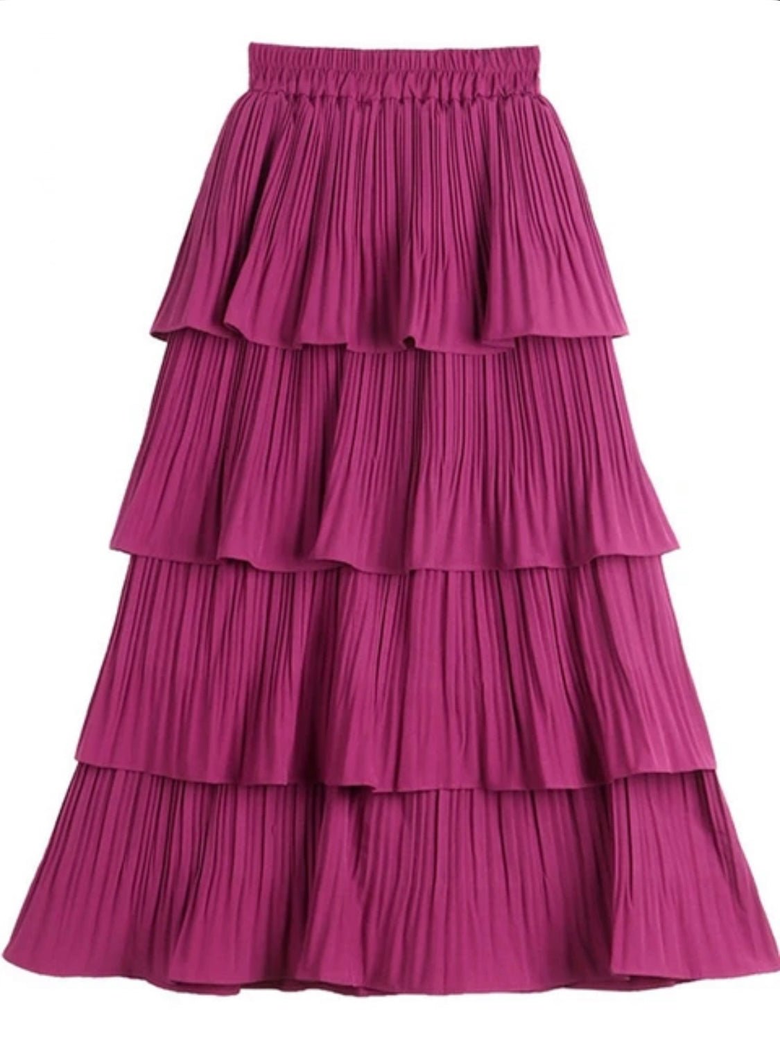 Fuchsia layered pleated tube maxi skirt - Wapas