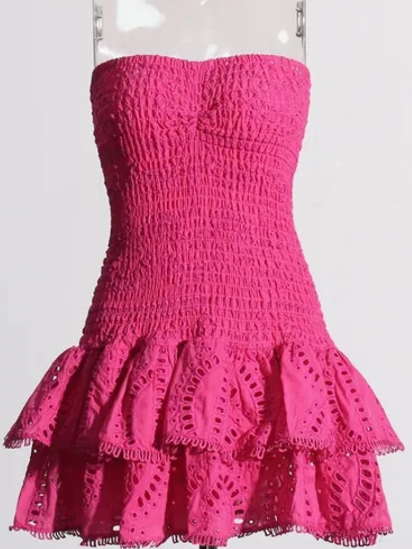 Fuchsia strapless lace mini dress - Wapas