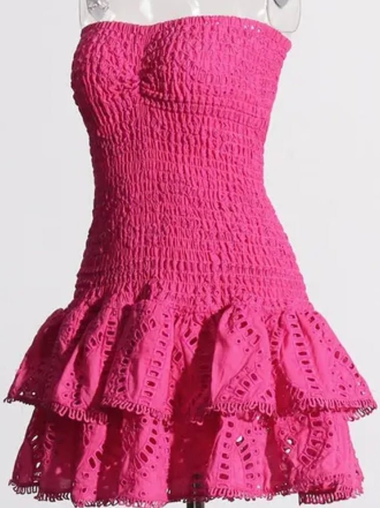 Fuchsia strapless lace mini dress - Wapas