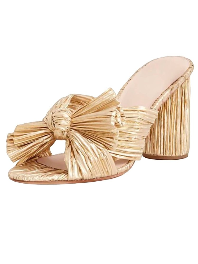 Gold bow heel bride wedding slides - Wapas