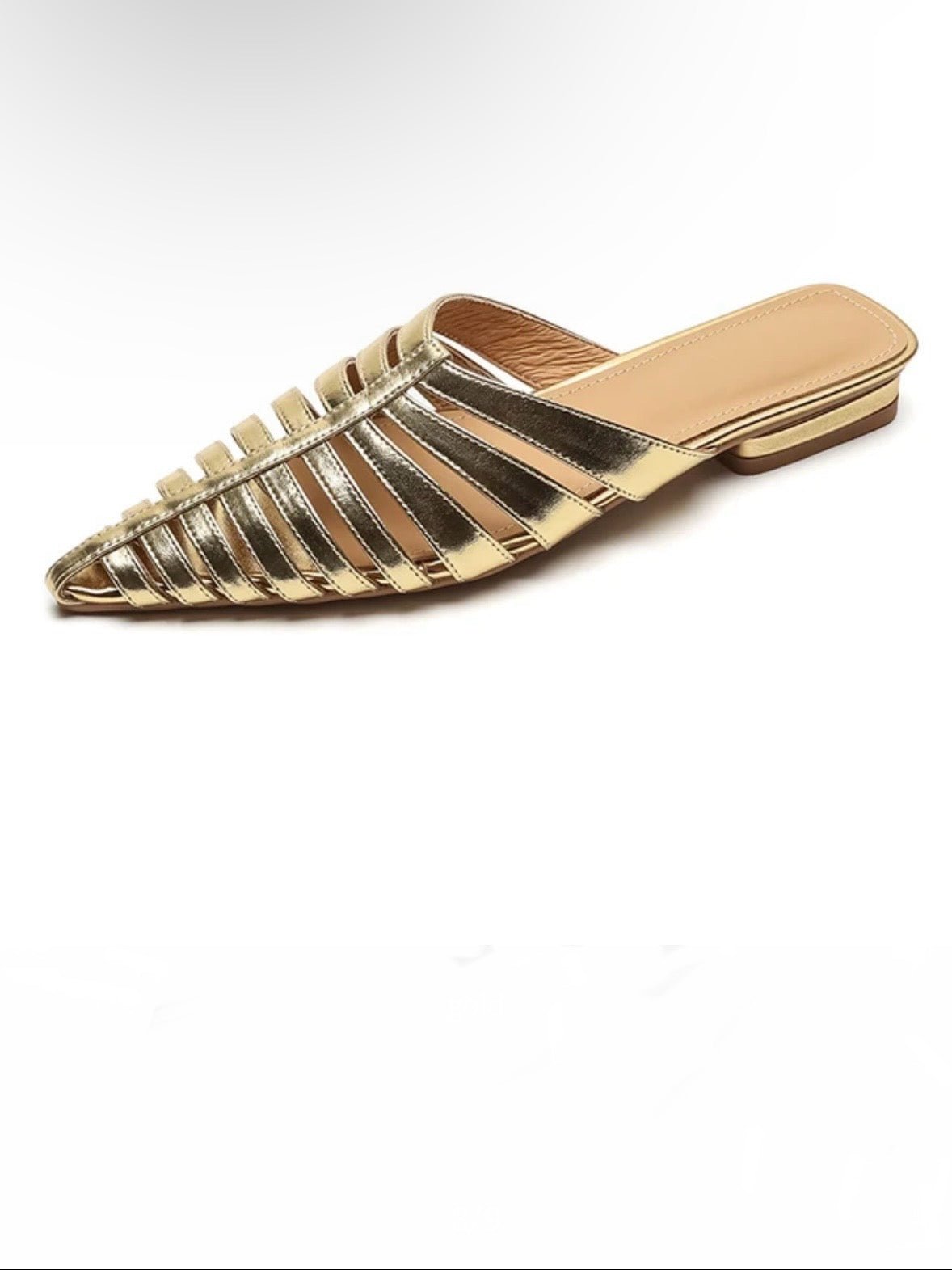 Gold mules slides pointed flats shoes - Wapas