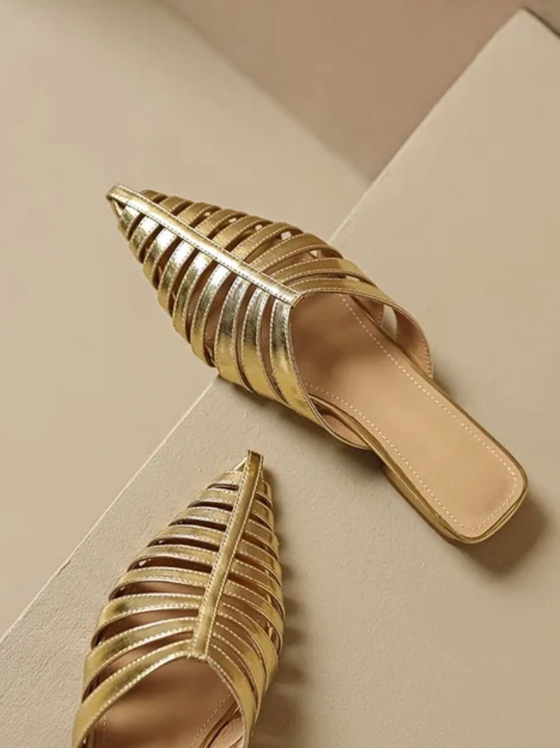 Gold mules slides pointed flats shoes - Wapas