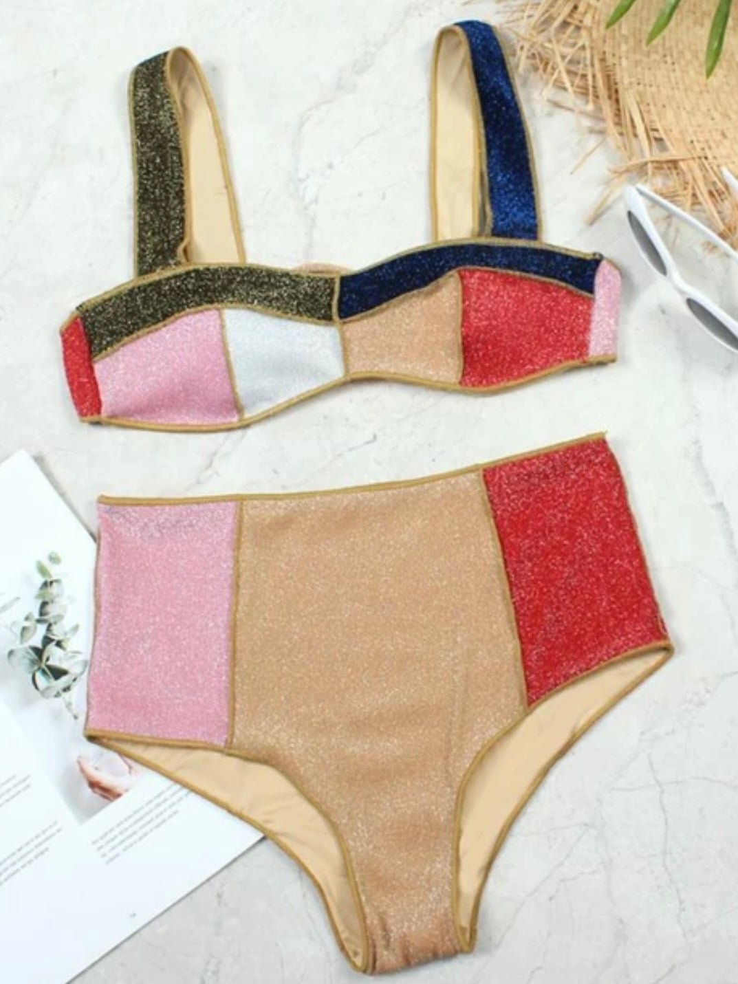 Gold multicolored top and bottom swimwear - Wapas