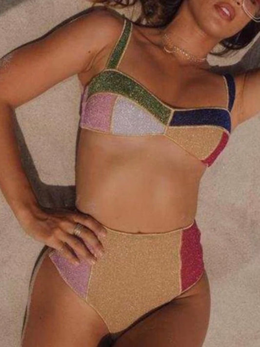 Gold multicolored top and bottom swimwear - Wapas