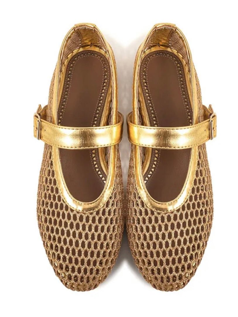 Gold net flats shoes - Wapas