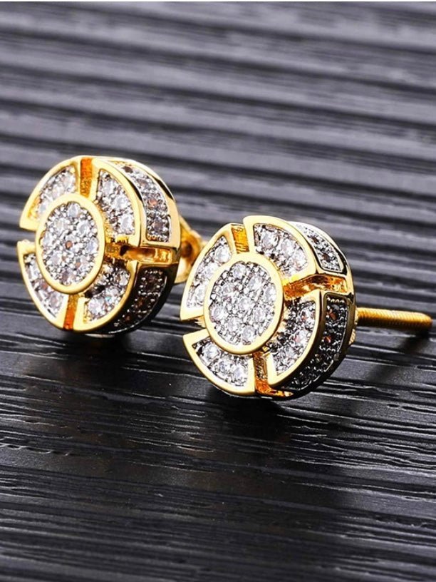 Gold plated zirconia round earrings - Wapas