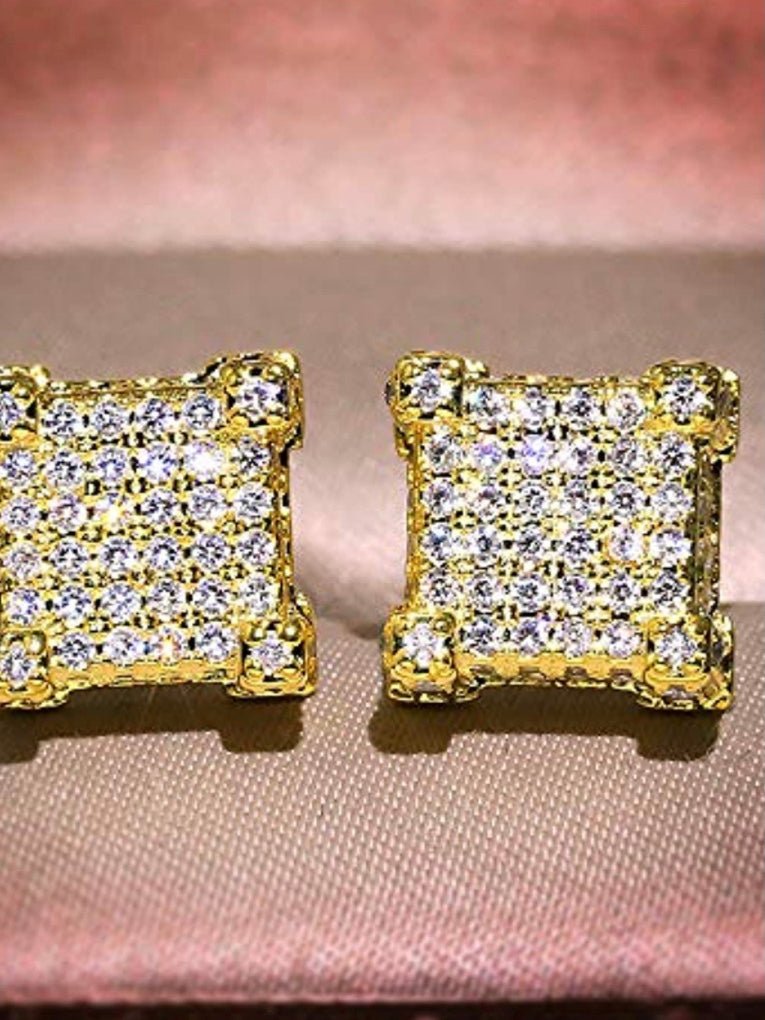 Gold plated zirconia square earrings - Wapas
