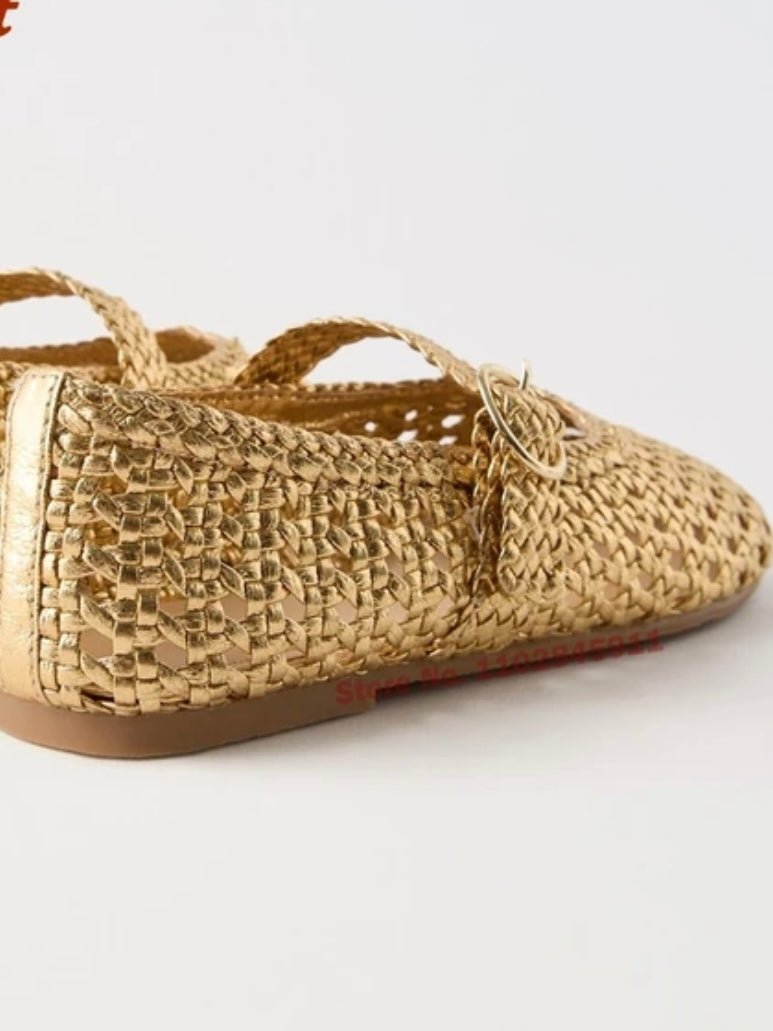 Gold straw flats shoes - Wapas