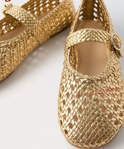 Gold straw flats shoes - Wapas