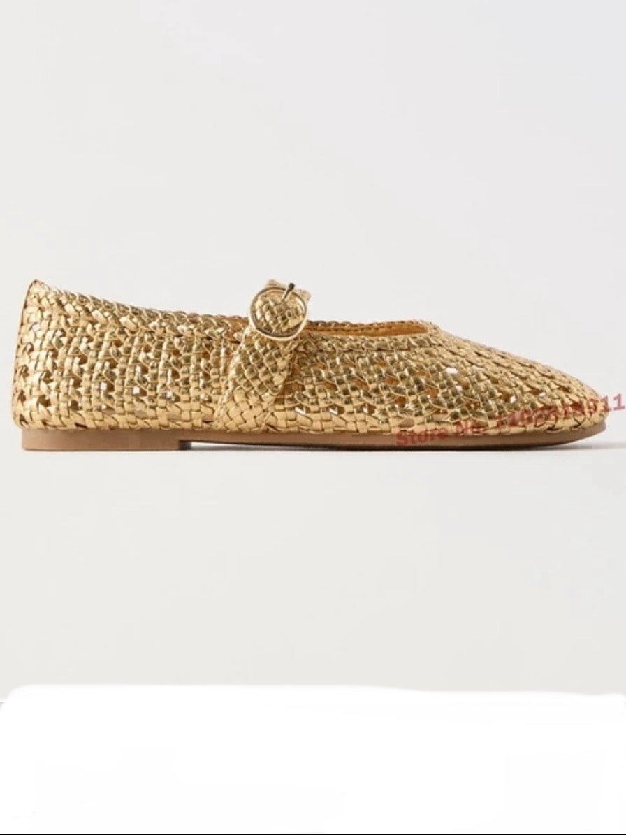 Gold straw flats shoes - Wapas