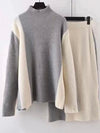 Gray and beige set knitted sweater and tube skirt - Wapas