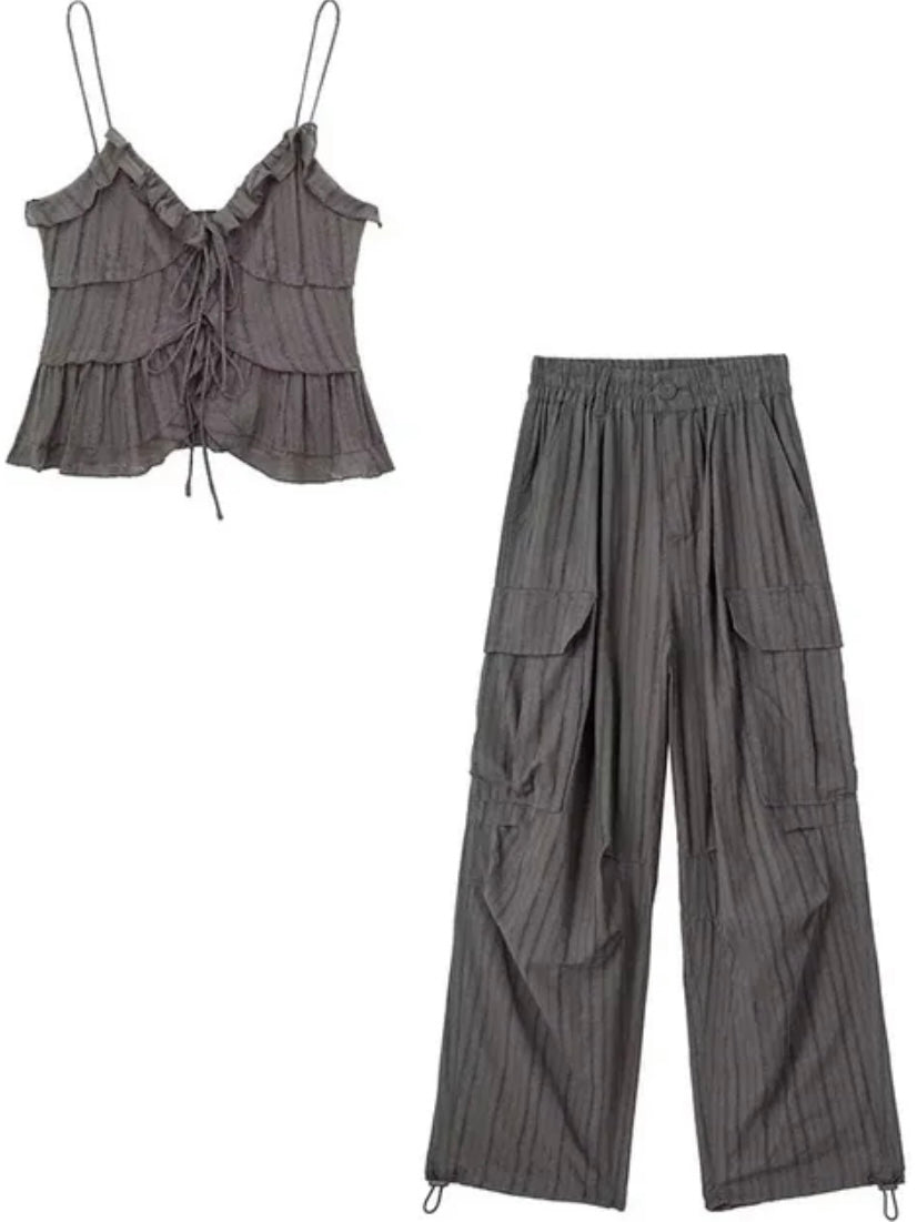 Gray lace set top and pants - Wapas