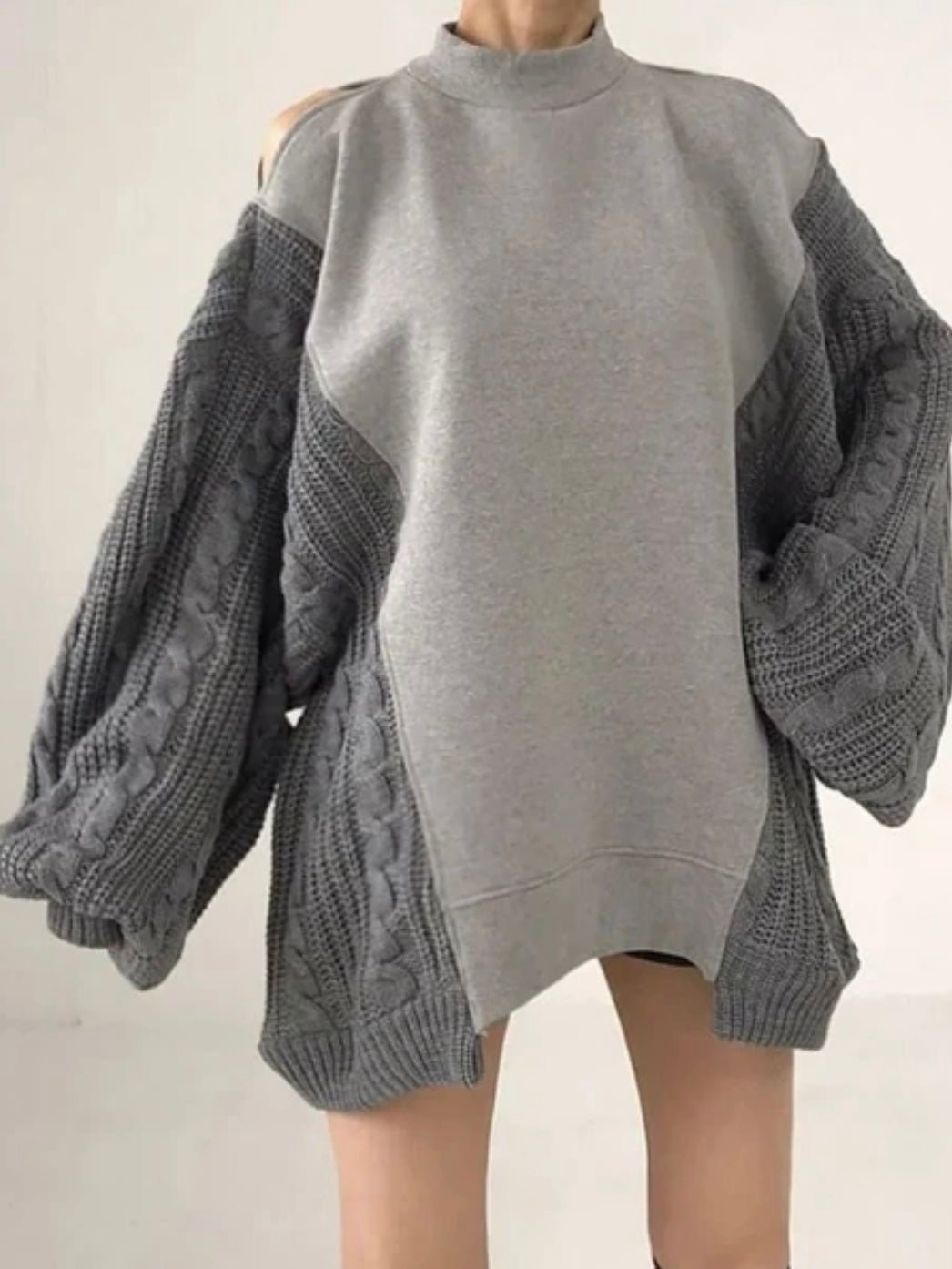 Gray mix fabrics top sweater - Wapas