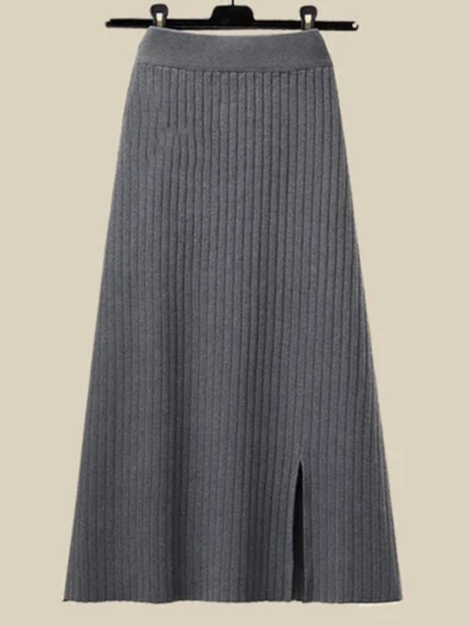 Gray set of 2 sweater shirt and skirt - Wapas