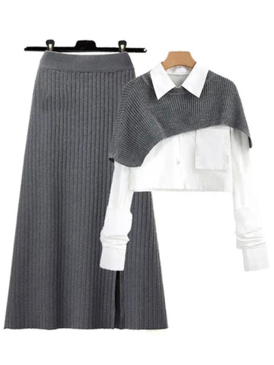 Gray set of 2 sweater shirt and skirt - Wapas