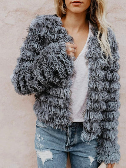 Gray shaggy coat jacket - Wapas