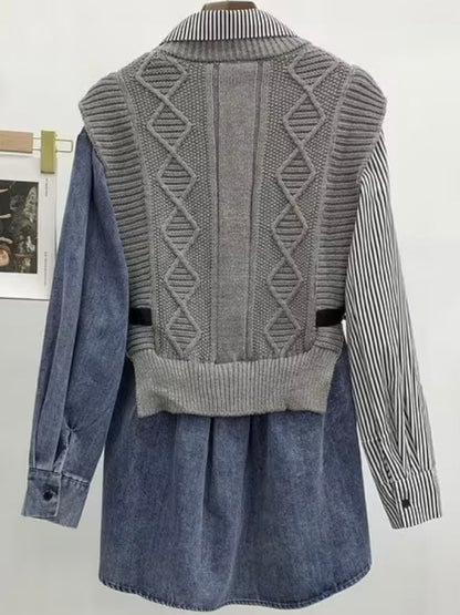 Gray top multi fabrics sweater - Wapas