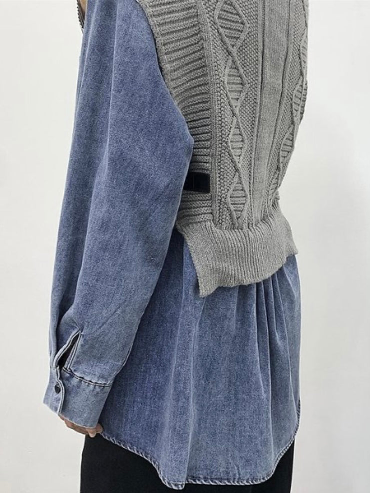 Gray top multi fabrics sweater - Wapas