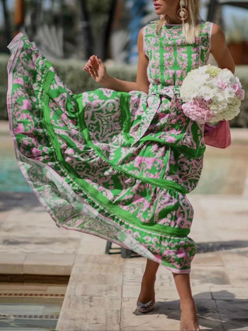 Green and pink flowers maxi dress - Wapas