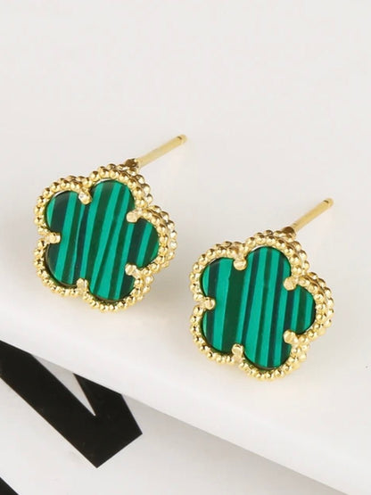 Green five leave petal flowers earrings - Wapas