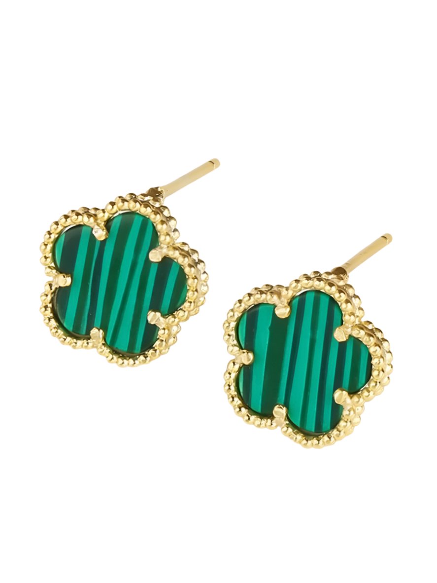 Green five leave petal flowers earrings - Wapas