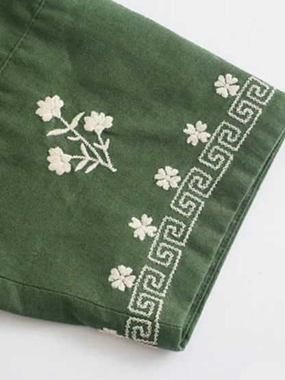 Green flowers embroidery light jacket - Wapas