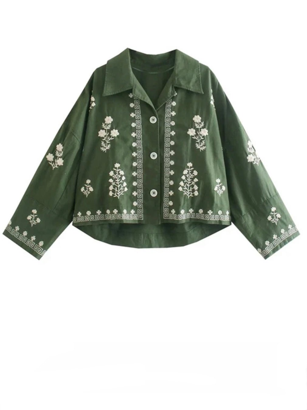 Green flowers embroidery light jacket - Wapas