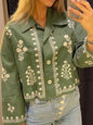 Green flowers embroidery light jacket - Wapas