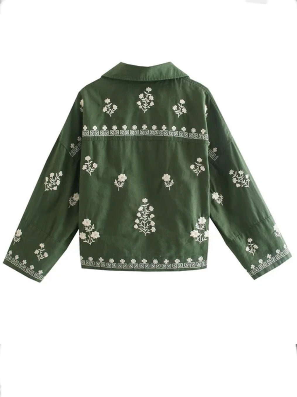 Green flowers embroidery light jacket - Wapas