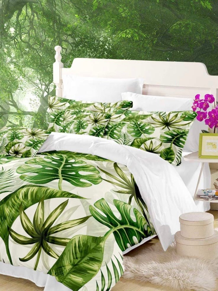 Green leaves and white comforter - Wapas