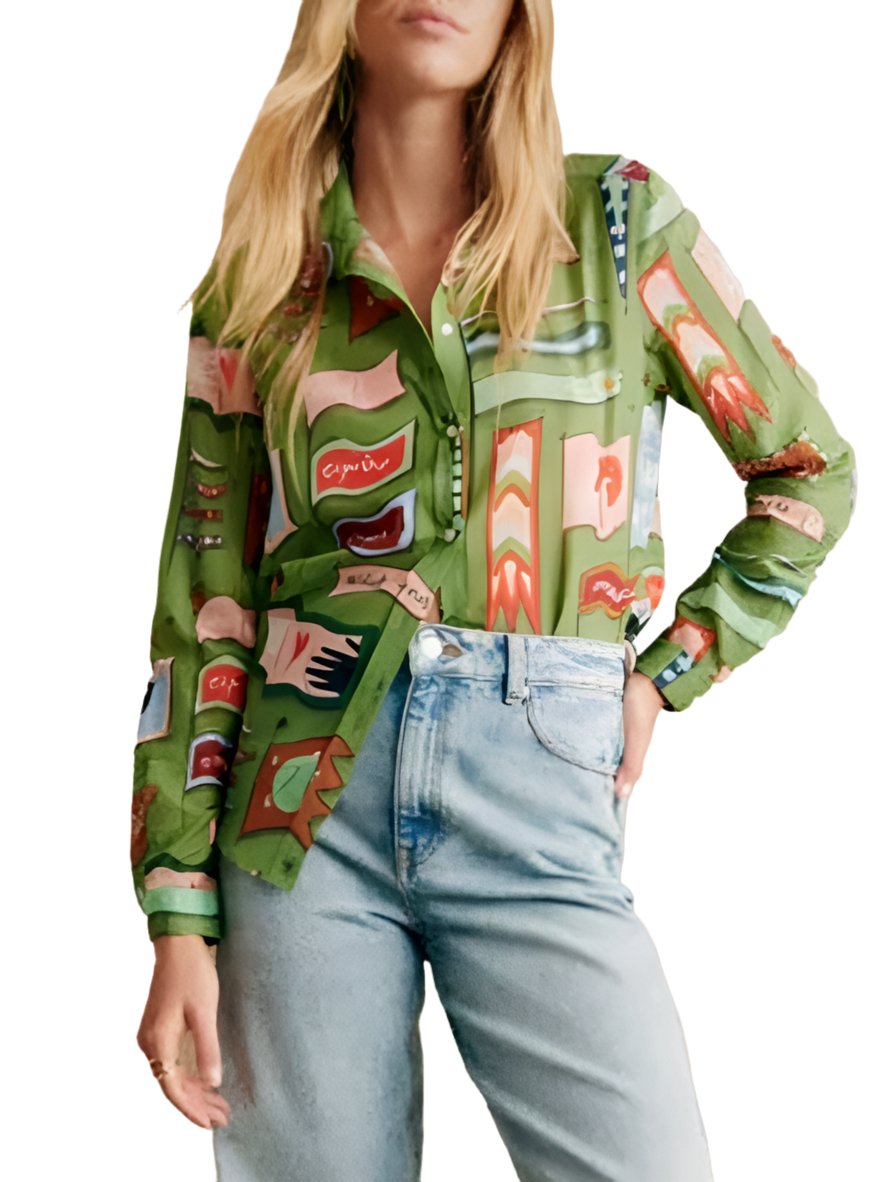 Green multicolored flags print shirt - Wapas