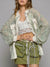 Green sage and beige flowers crochet lace raw hem jacket - shaket - Wapas