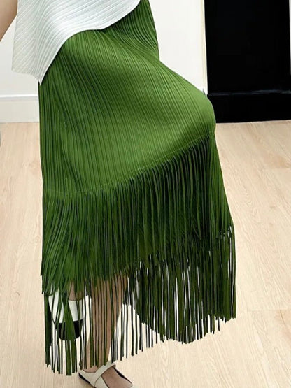 Green tassels tube midi skirt - Wapas