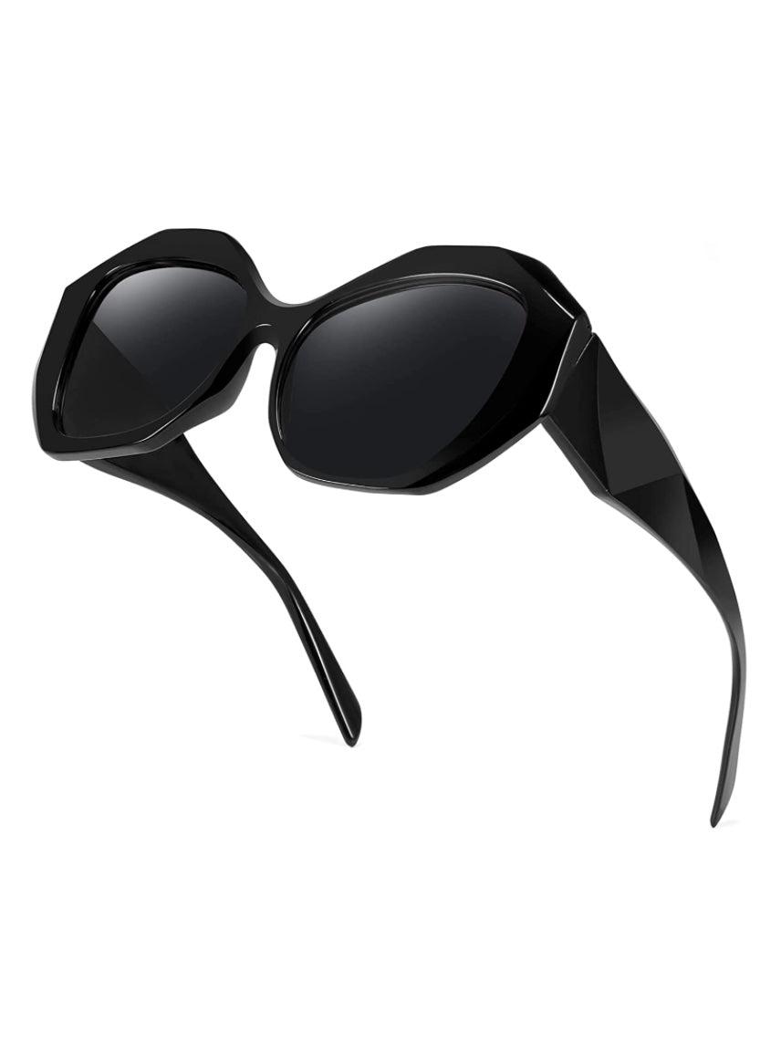 Hexagonal black retro sunglasses - Wapas