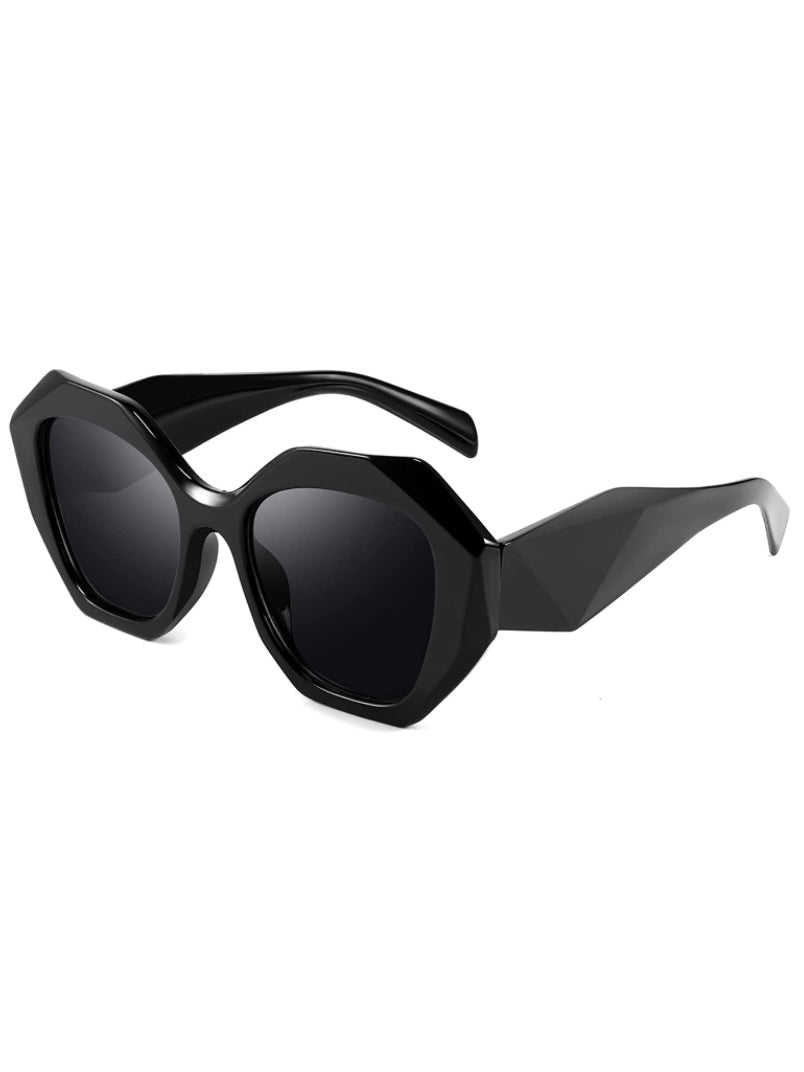 Hexagonal black retro sunglasses - Wapas