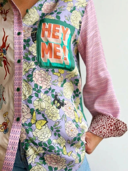 Hey me, L amour pink and beige floral printed shirt - Wapas