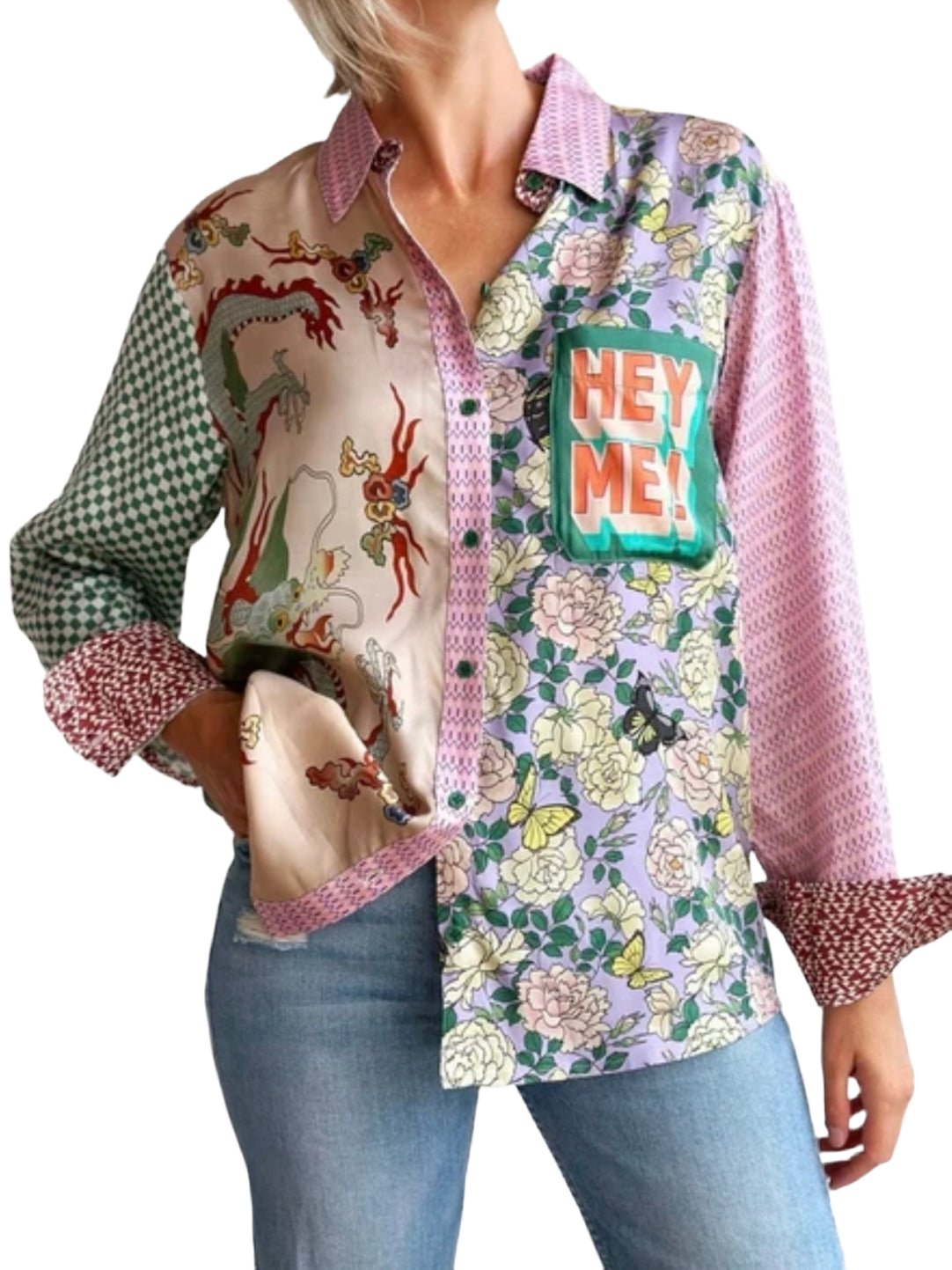 Hey me, L amour pink and beige floral printed shirt - Wapas