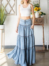 Mineral washed tencel tiered skirt
