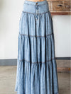 Mineral washed tencel tiered skirt