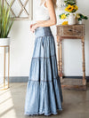 Mineral washed tencel tiered skirt