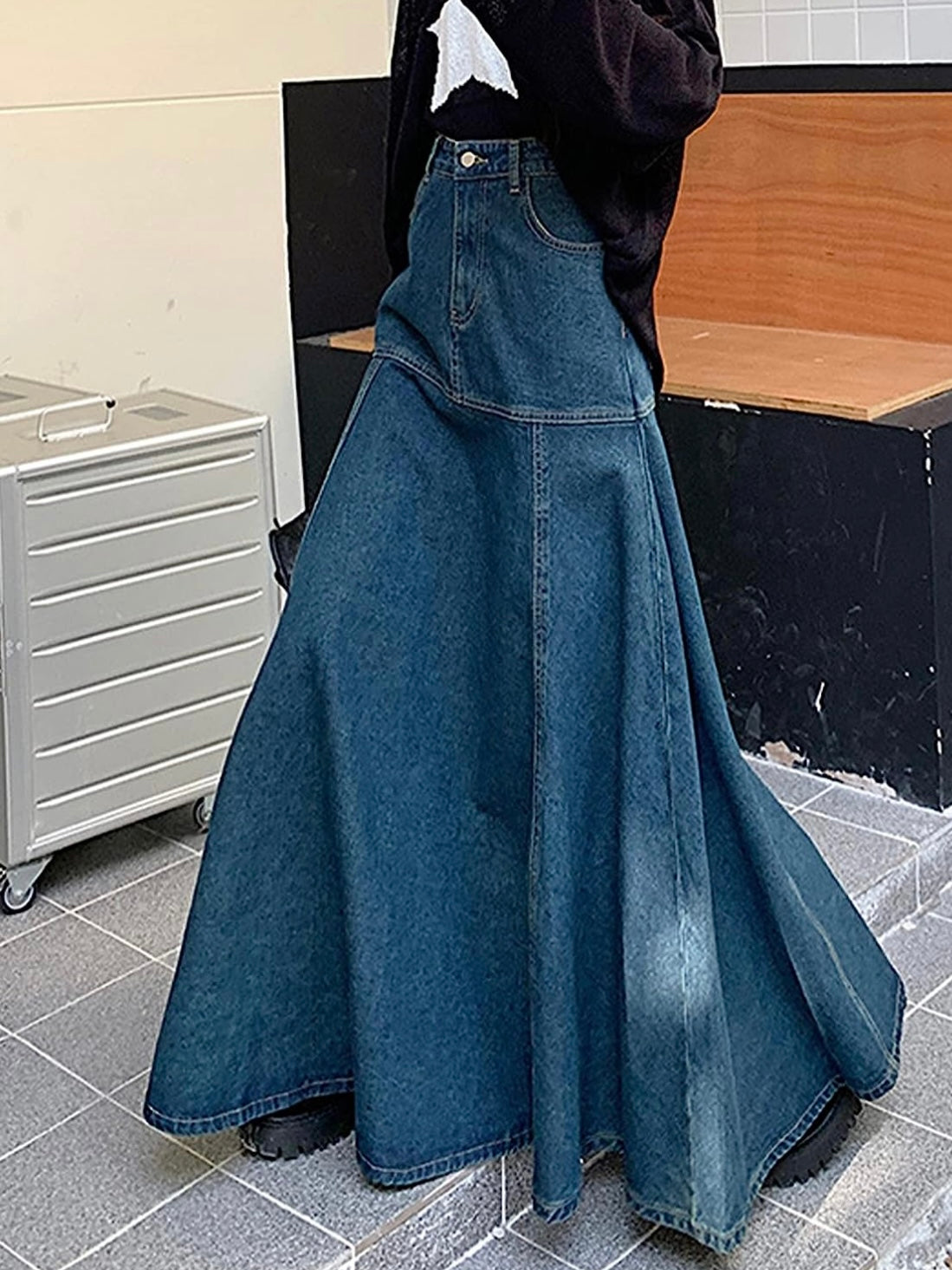 Blue denim maxi skirt