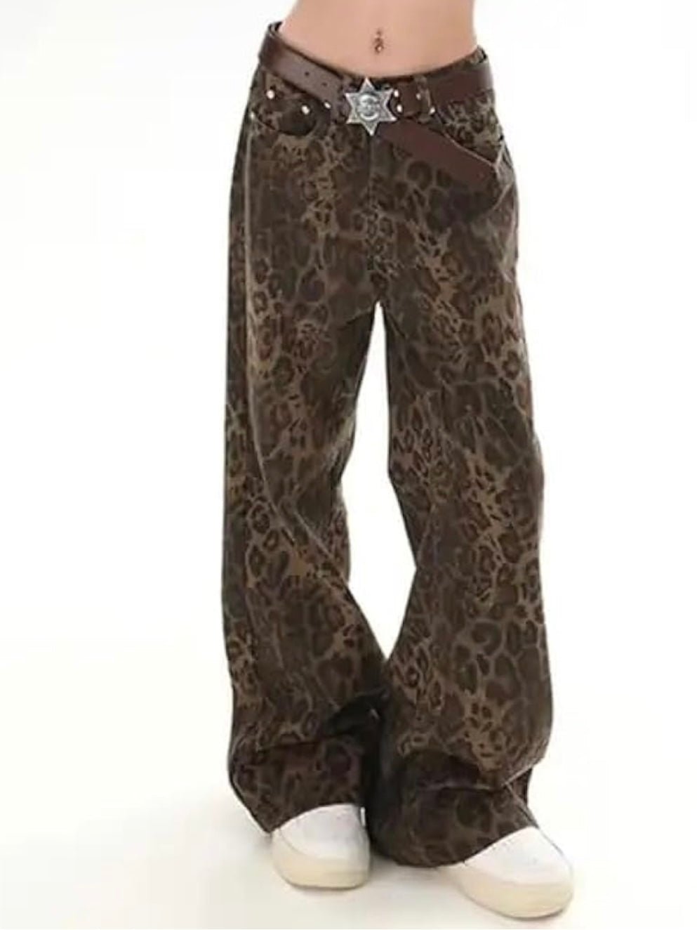 Leopard print jeans wide leg pants - Wapas