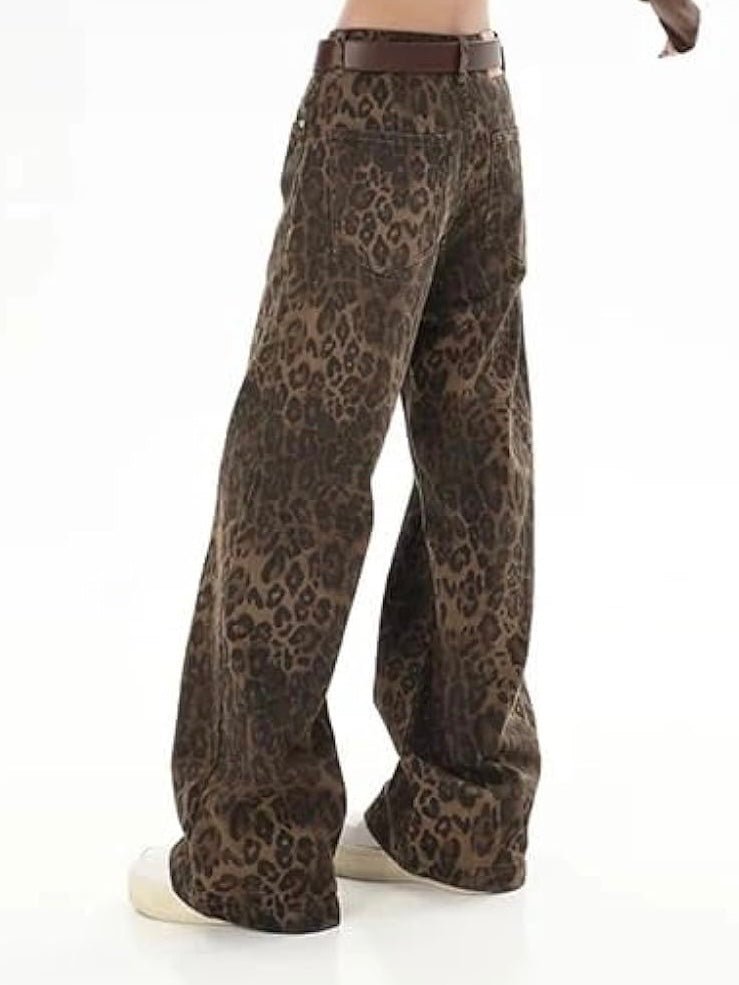 Leopard print jeans wide leg pants - Wapas