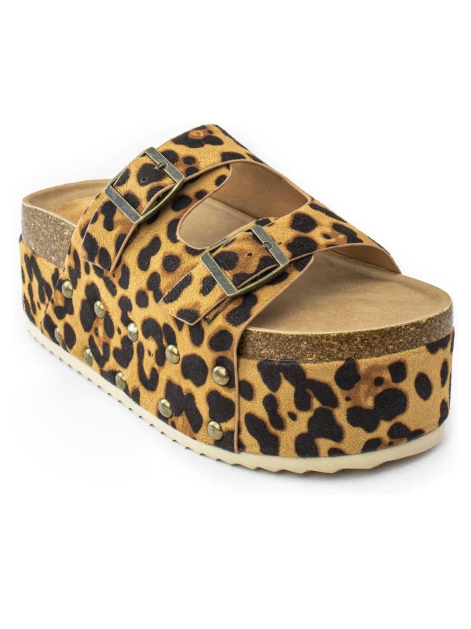 Leopard printed flat platform slides sandals - Wapas