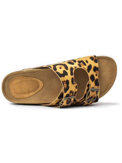 Leopard printed flat platform slides sandals - Wapas