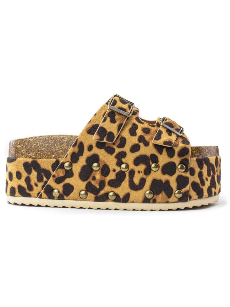 Leopard printed flat platform slides sandals - Wapas