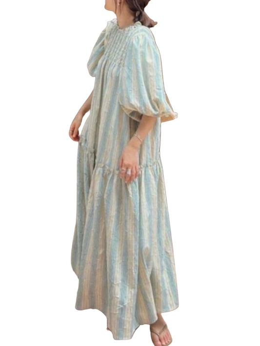 Light blue and beige striped maxi dress - Wapas