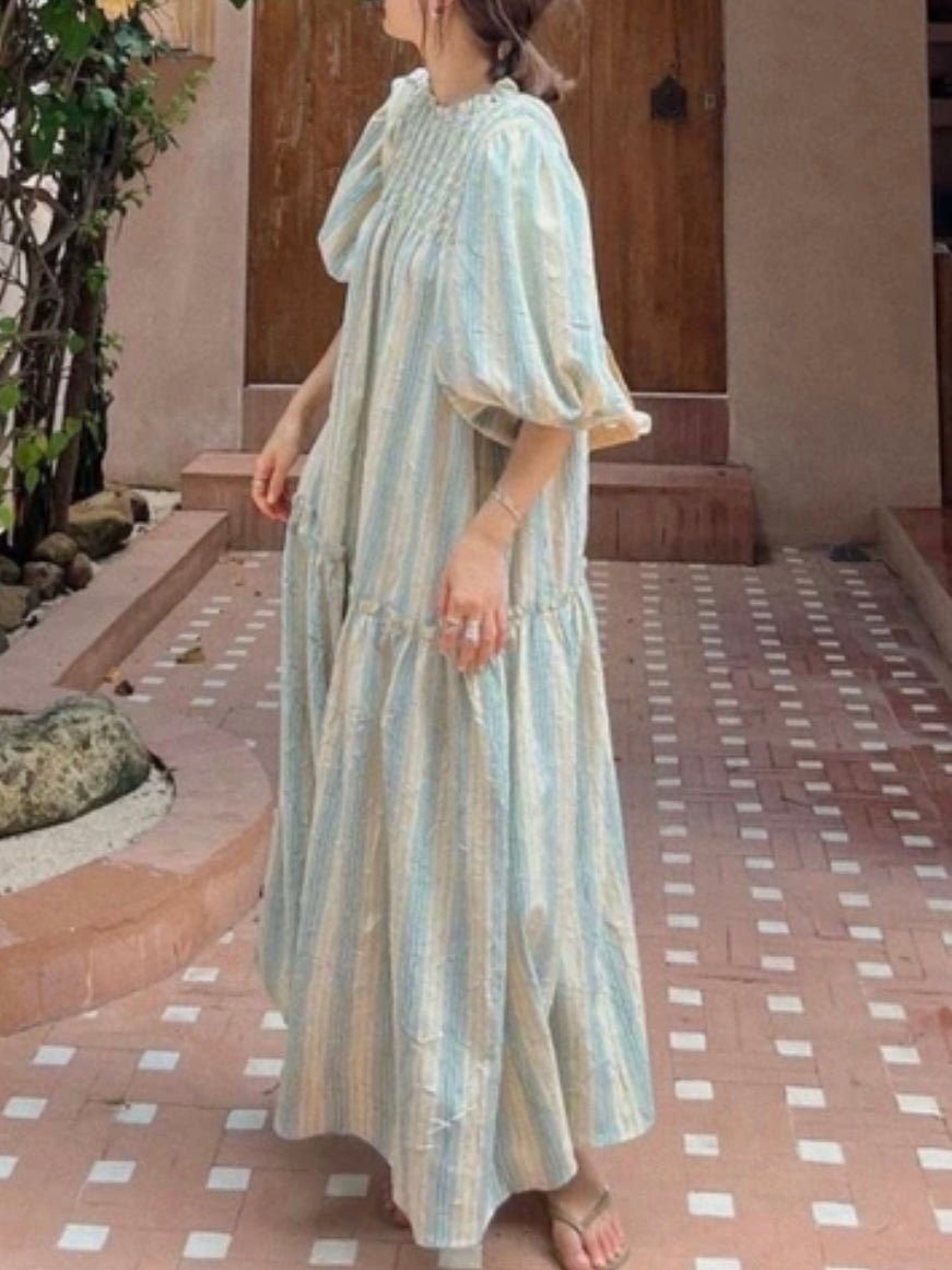 Light blue and beige striped maxi dress - Wapas