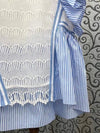 Light blue and white crochet striped round neck mix fabrics shirt - Wapas